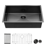 Gunmetal Black 30 Inch Undermount Kitchen Sink 16 Gauge 10 Inch Deep Single Bowl