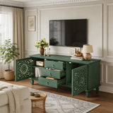 Farmhouse TV Stand with Hollow Carved Doors, Vintage Sideboard Buffet Storage Ca