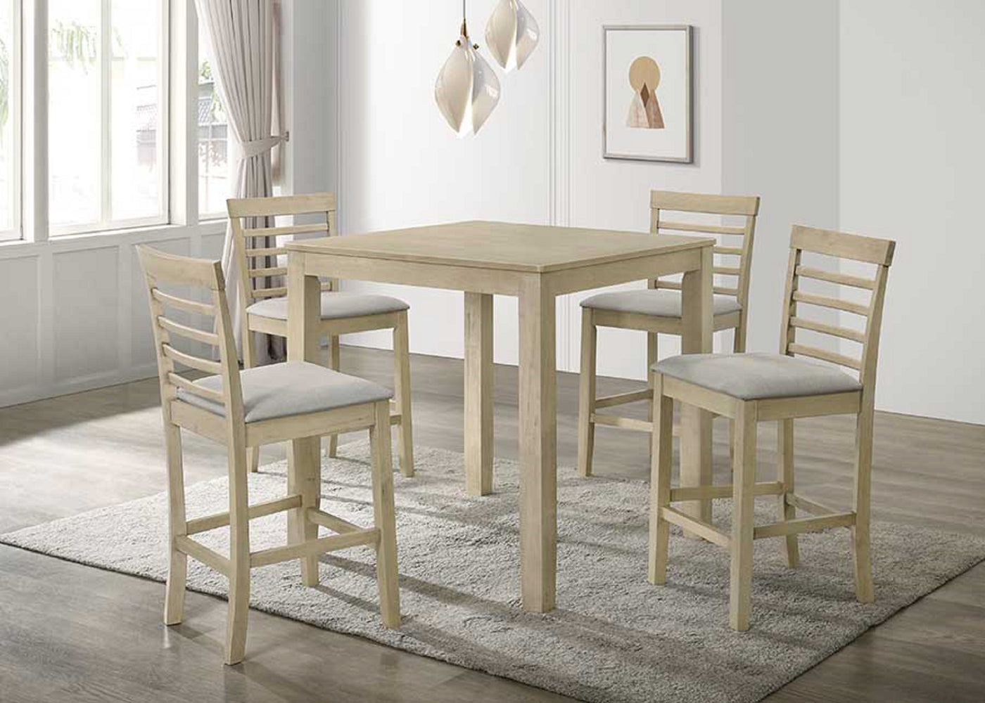 Cream Counter Height 5 Piece Pub Dining Set Square Table