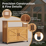 Wooden Patio Bar Table Set with Storage Light Brown