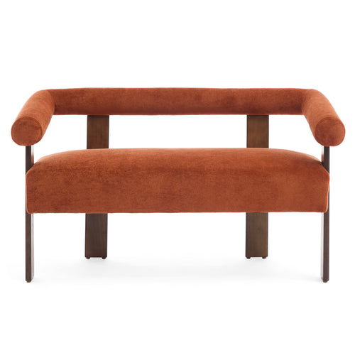 Round Armrest Loveseat Dark Orange Brown