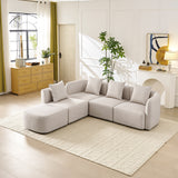 Sofa L-Shape Modular Velvet Beige 4-Seat Pocket Spring 118in