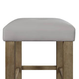 Counter Height Stool Set of 2, Gray Synthetic Leather, Oak Finish