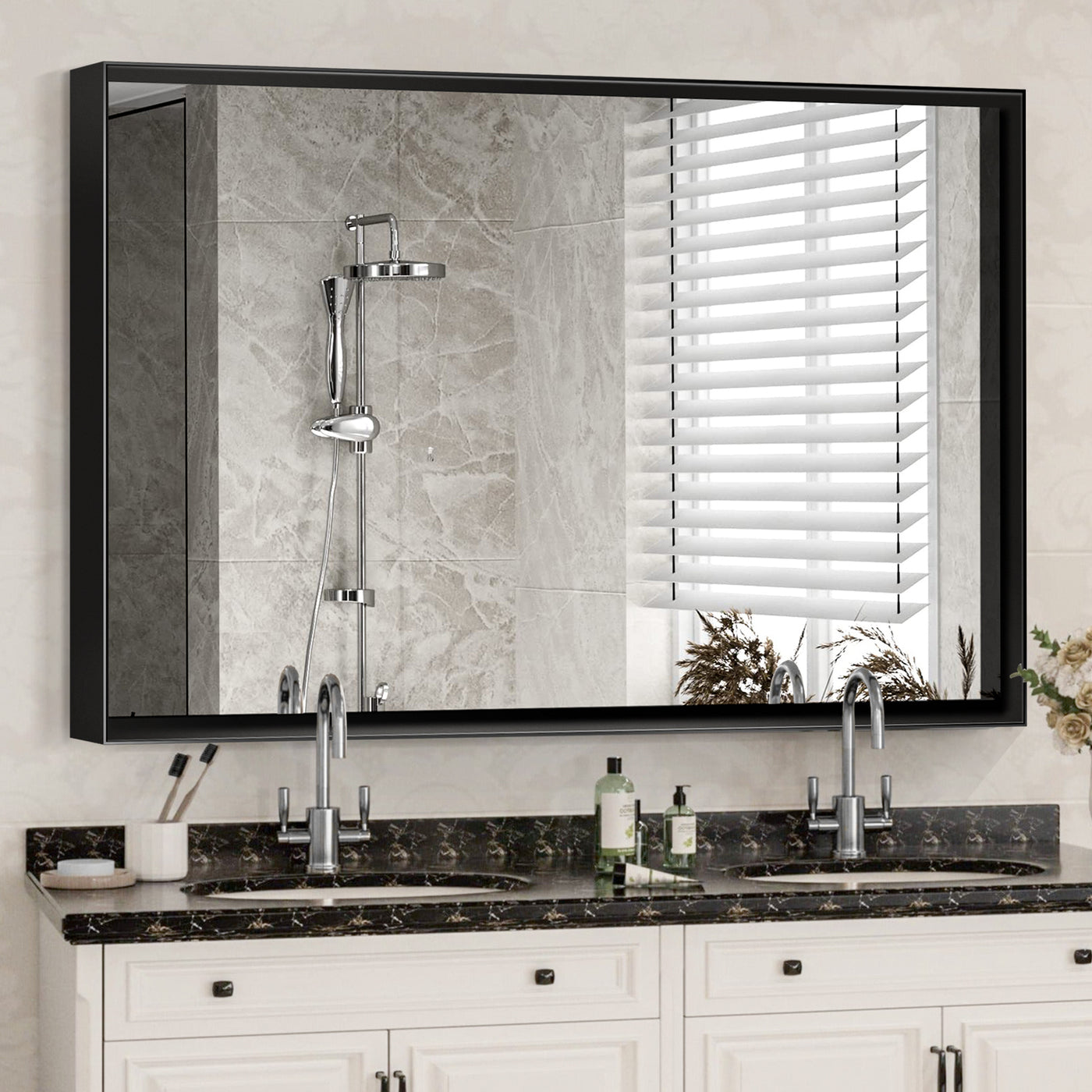 36x30" Glossy Black Rectangle Bathroom Vanity Mirror Metal Frame