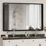36x30" Glossy Black Rectangle Bathroom Vanity Mirror Metal Frame