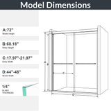 44"-48"W*72" H Semi-Frameless Double Sliding Shower Door, Bypass Shower Door
