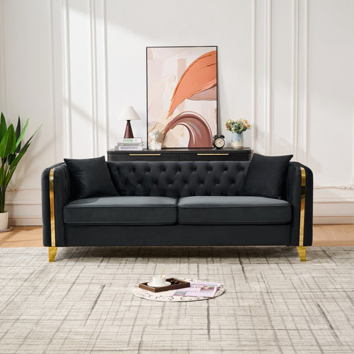 81" Velvet Button Tufted Chesterfield Sofa Gold Legs