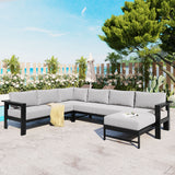 Outdoor Sectional Set Iron Gray U-Shape Seats 5 to 6 5.9 In Cushion