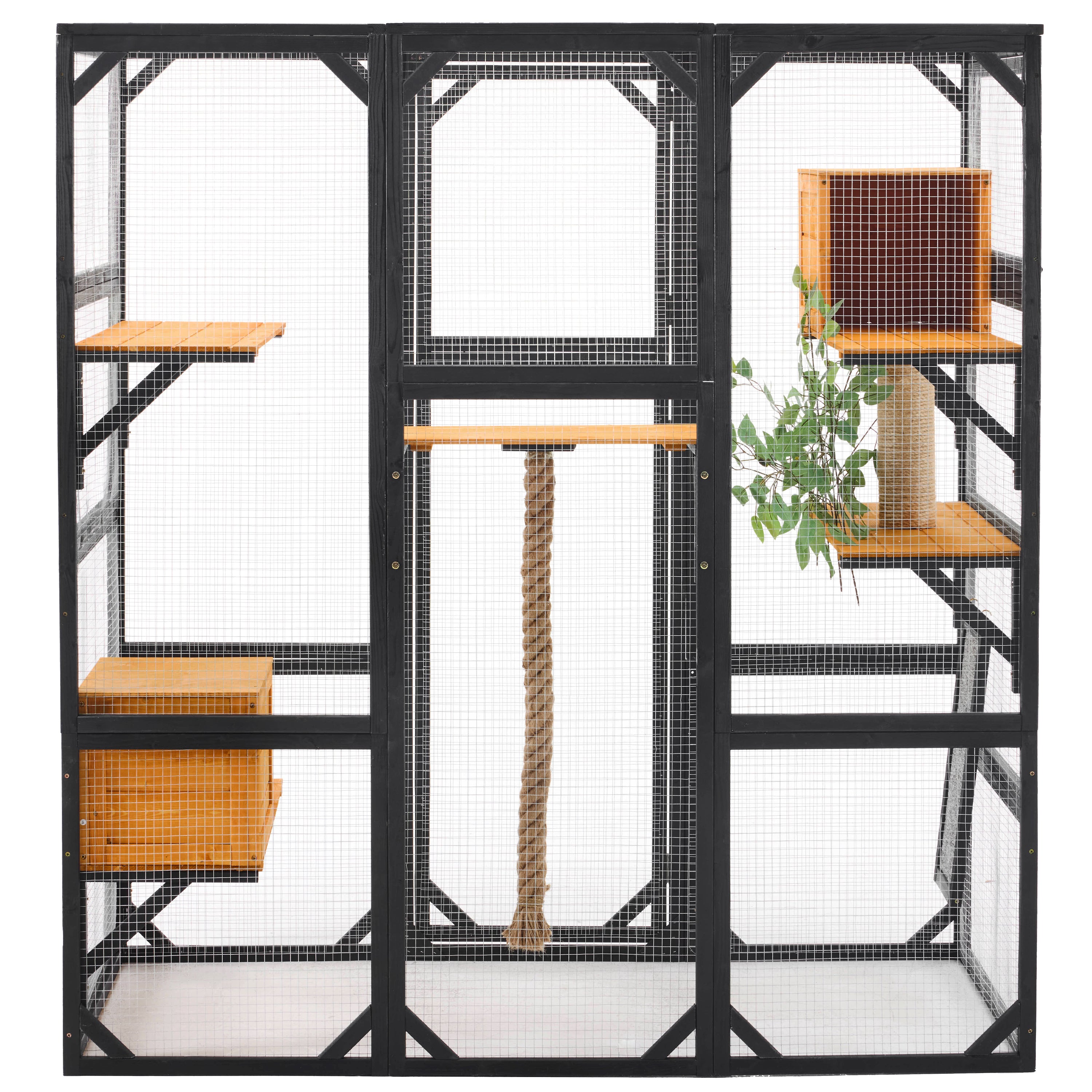 Outdoor Cat House DIY Enclosure With Double Doors Pine Wood 62.8 32.2 68.5 In