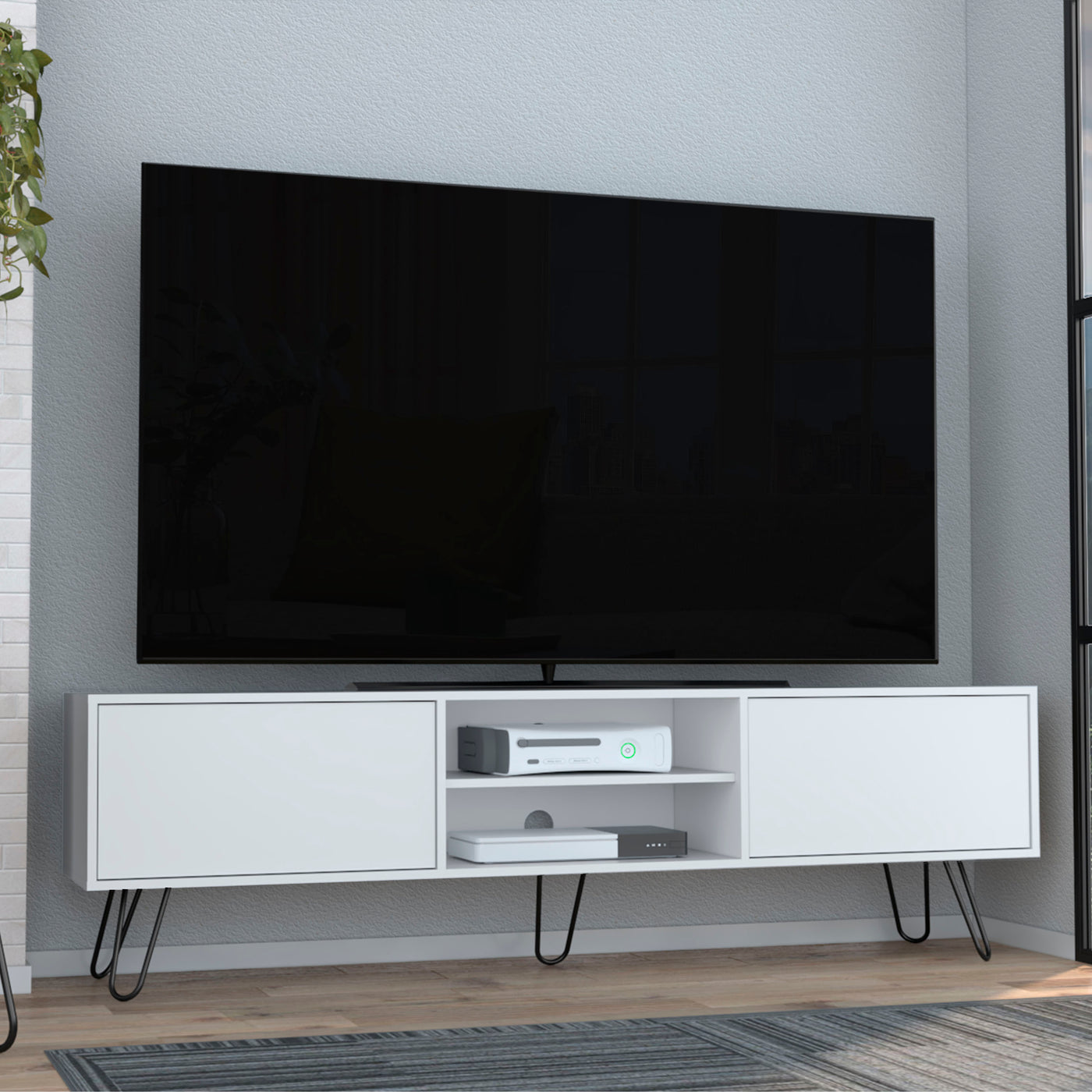 TV Stand Entertainment Unit Hinged Drawers Hairpin Legs