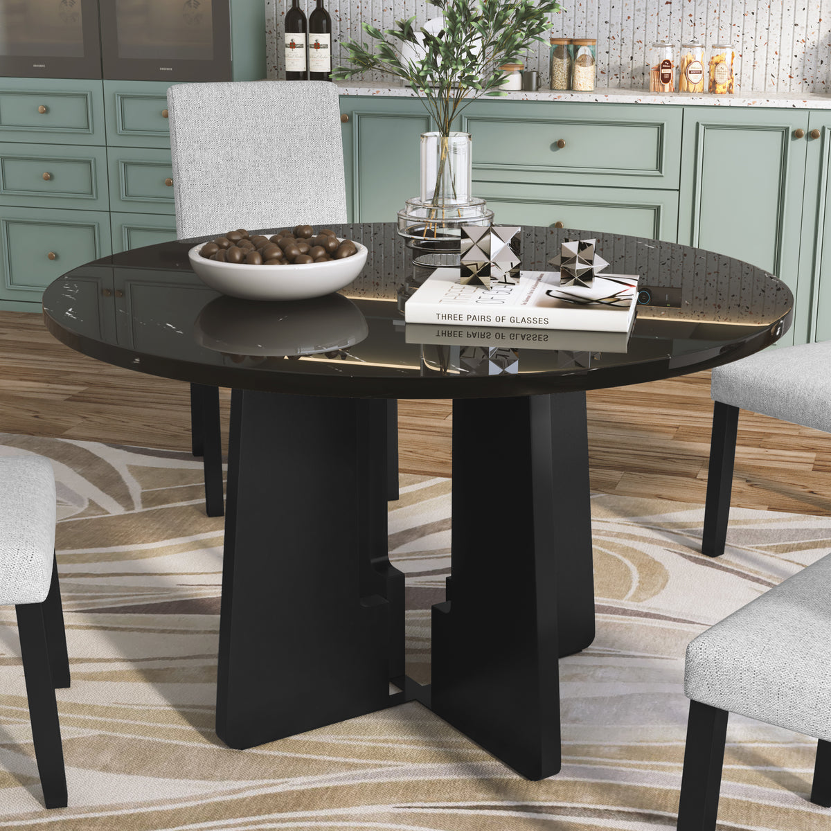 Engineered Wood Dining Table Black 47"