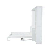 White Queen Size Murphy Bed with Desk and Bookshelf, Pine Wood + MDF, 116.9''L x 84.6''W x 86.8''H
