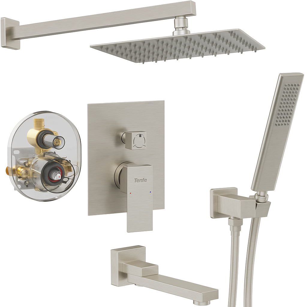 Brushed Nickel 3 Function Tub Shower Faucet System NPT