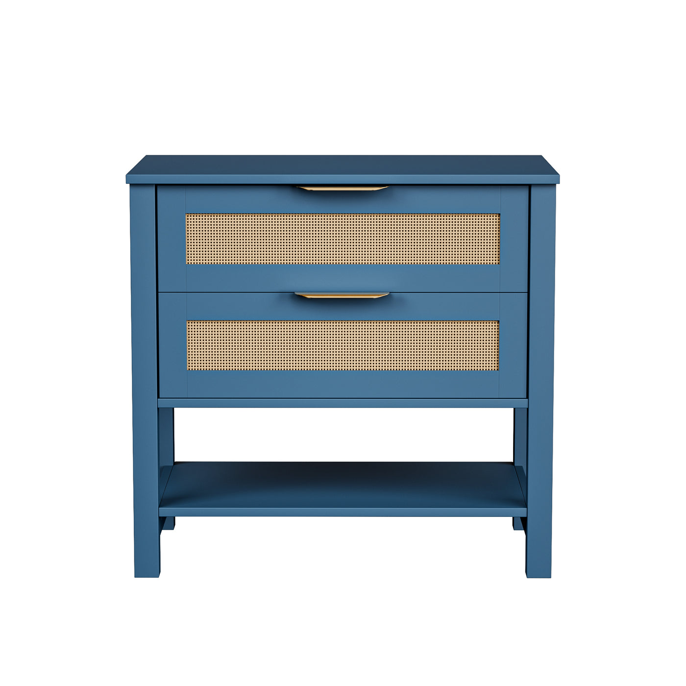 Rattan Nightstand with 2 Drawers and Storage Shelf