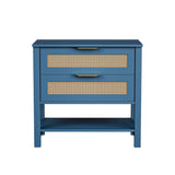 Rattan Nightstand with 2 Drawers and Storage Shelf