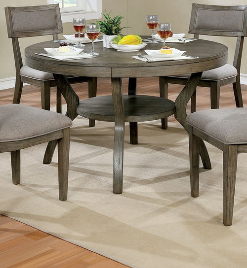 Rustic Grey Round Dining Table with Shelf