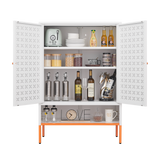 White Metal Double Door Shoe Cabinet Adjustable Compartments