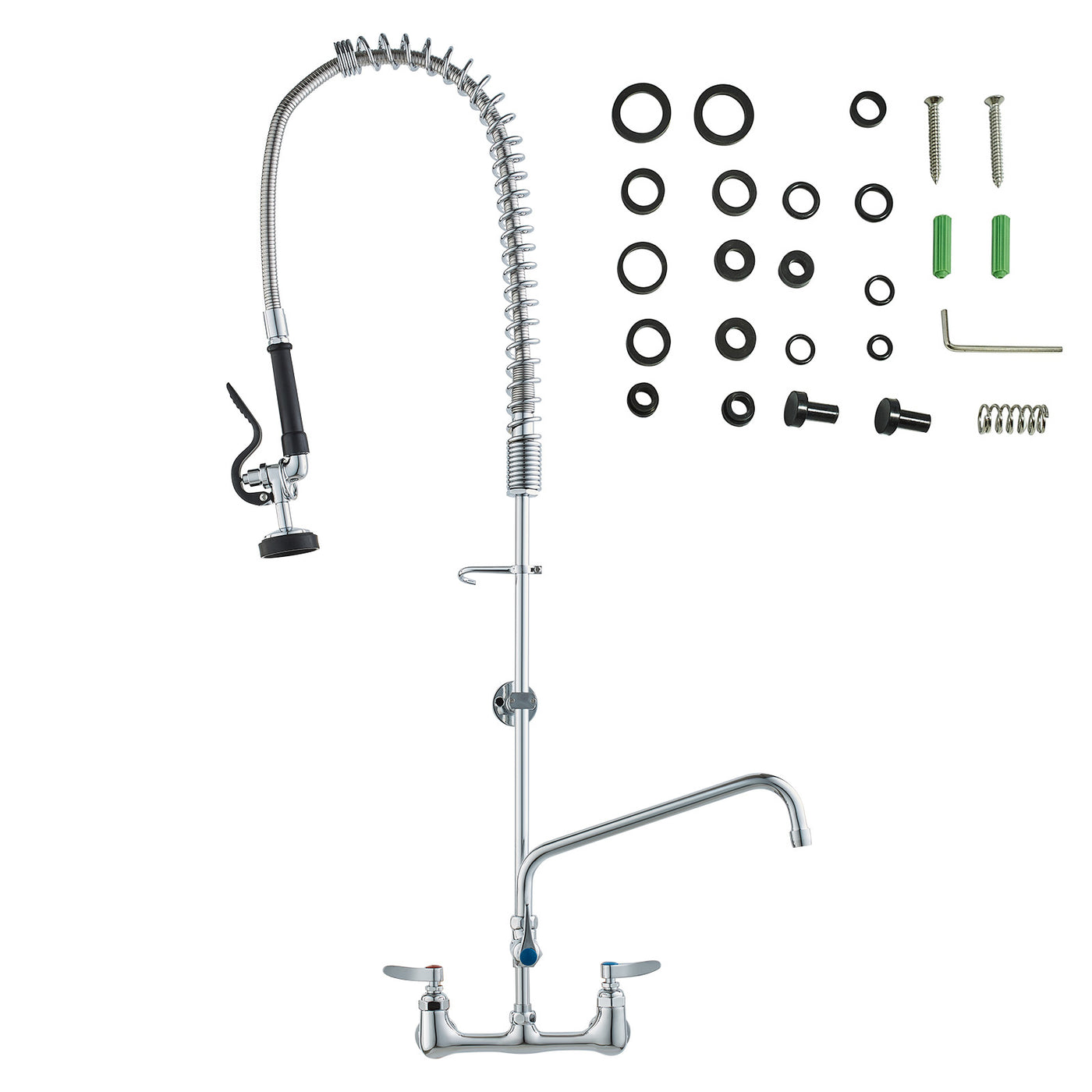 Commercial Pre-Rinse Kitchen Faucet Wall Mount Brass Spray