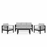 Outdoor Patio Set Aluminum Black Gray 4 Piece 73in Sofa