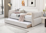 Daybed with Trundle Solid Wood Sleeper Tufted Oatmeal