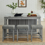 Solid Wood Bar Table Set Grey