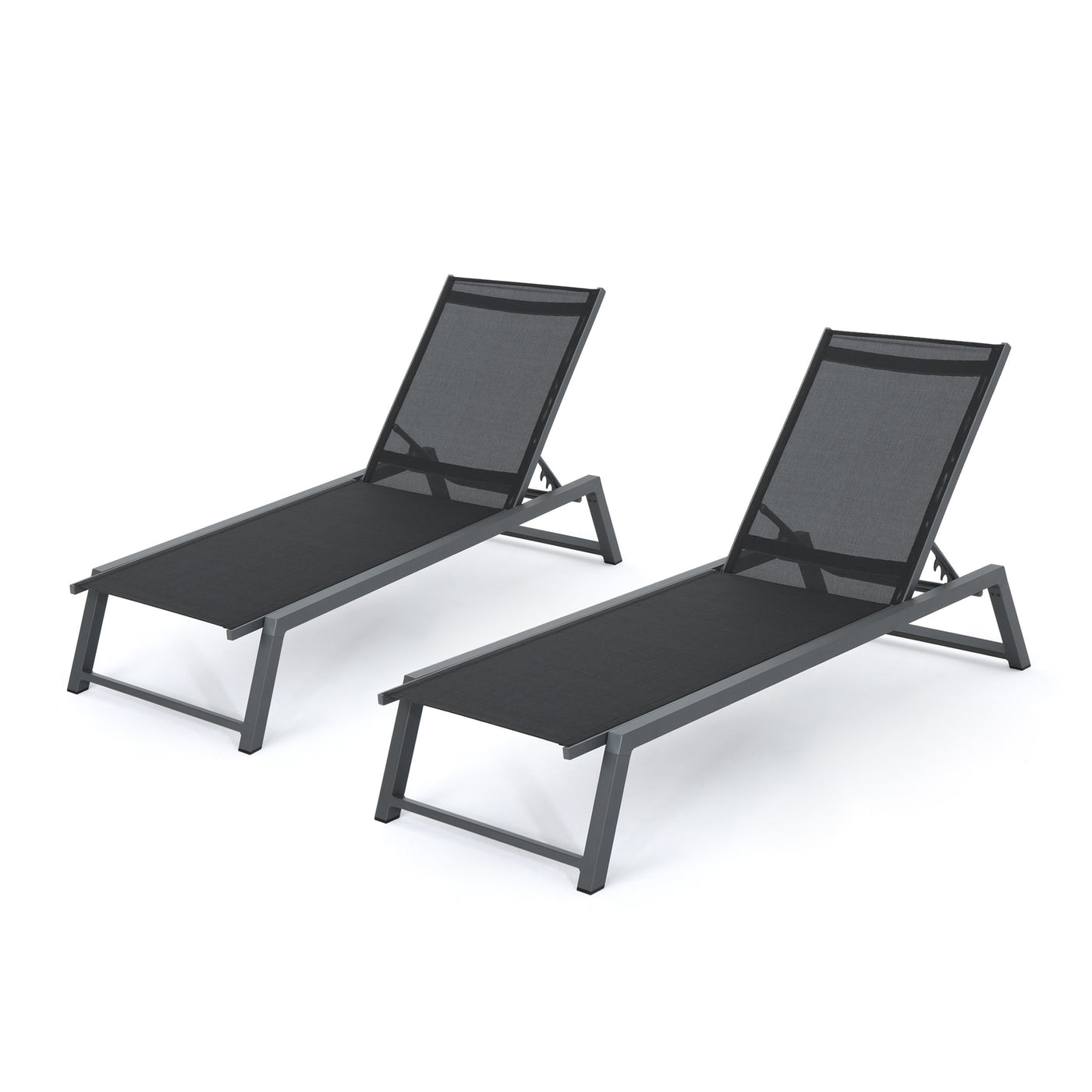 Outdoor Chaise Lounge with Mesh Back Metal Frame Black
