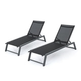 Outdoor Chaise Lounge with Mesh Back Metal Frame Black