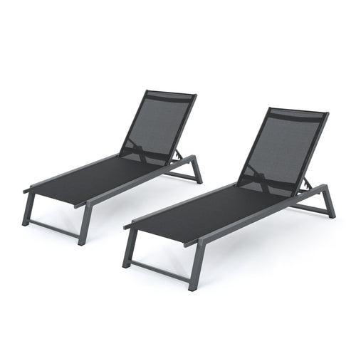 Outdoor Chaise Lounge with Mesh Back Metal Frame Black