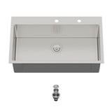 33 Inch Topmount Sink - 33" x 19" x 9" Drop in Stainless Steel Kitchen Sink