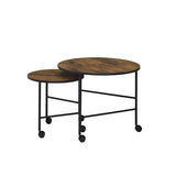 Nesting Table Set of 2 - Wood & Metal - Vintage Oak - 23" & 16" Round