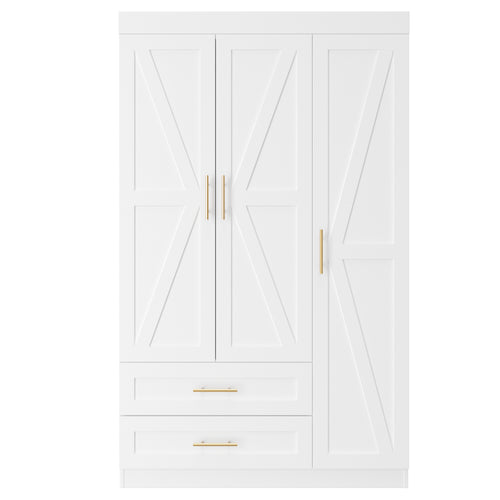 Shaker Style Three-Door Wood Bedroom Armoire Wardrobe