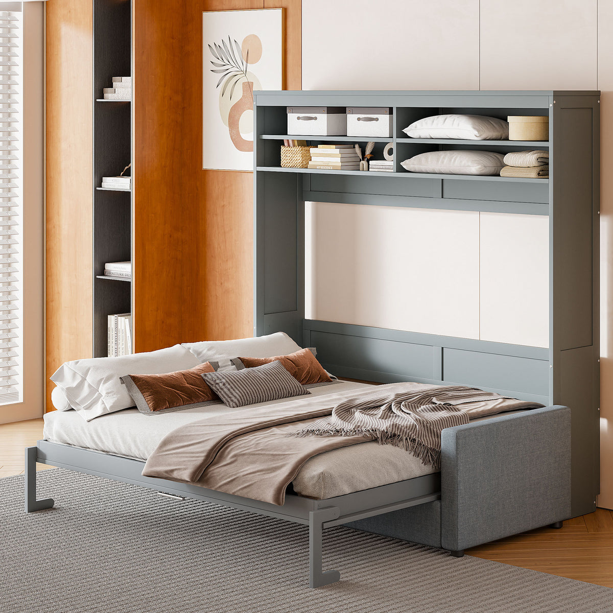 Queen Engineered Wood Murphy Bed Gray