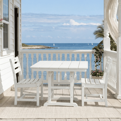 Outdoor Patio Dining Set HDPE White 3 Piece Square Table 2 Chairs Seats 2