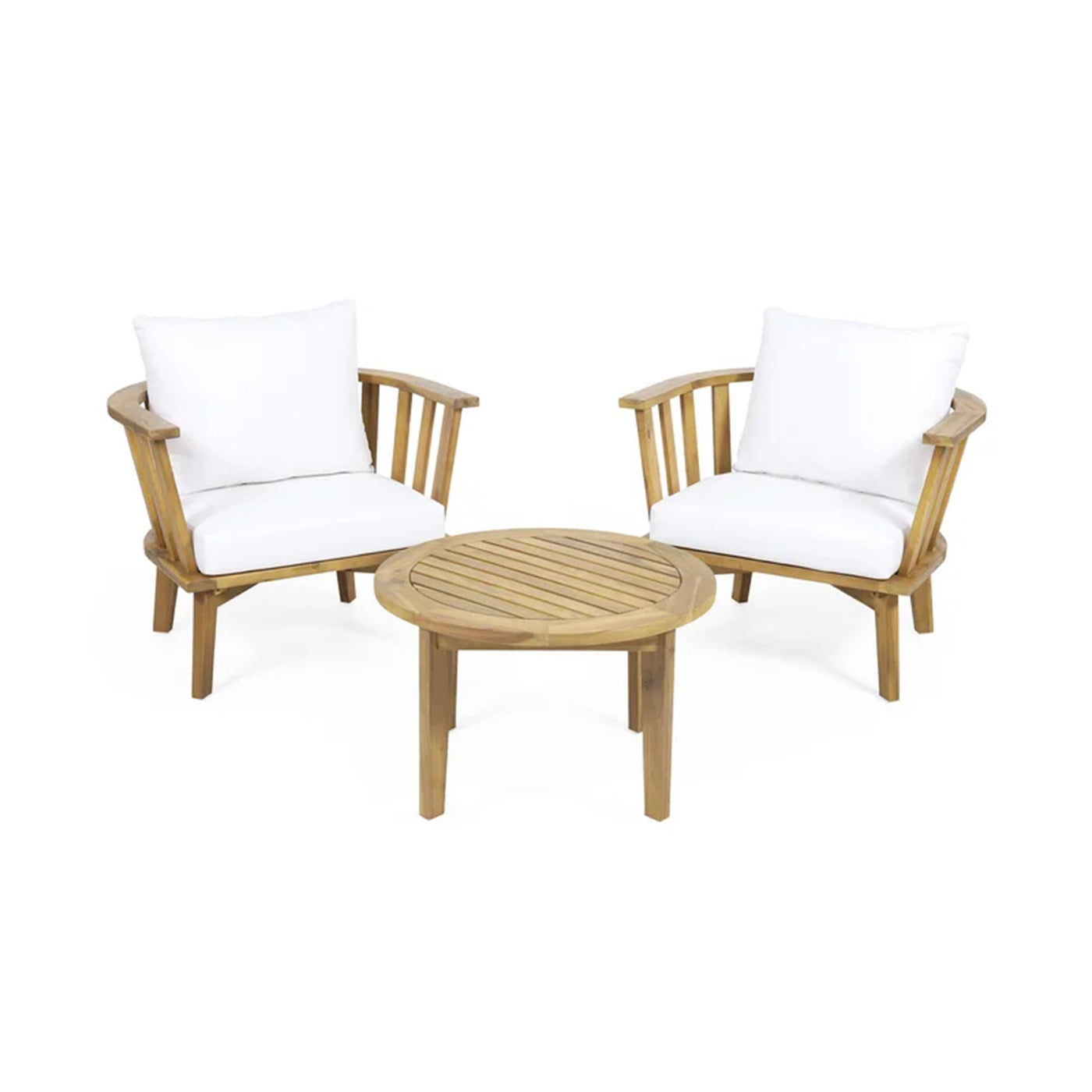 3-Piece Patio Furniture Set, Outdoor Acacia Wood Patio Club Chair with Table