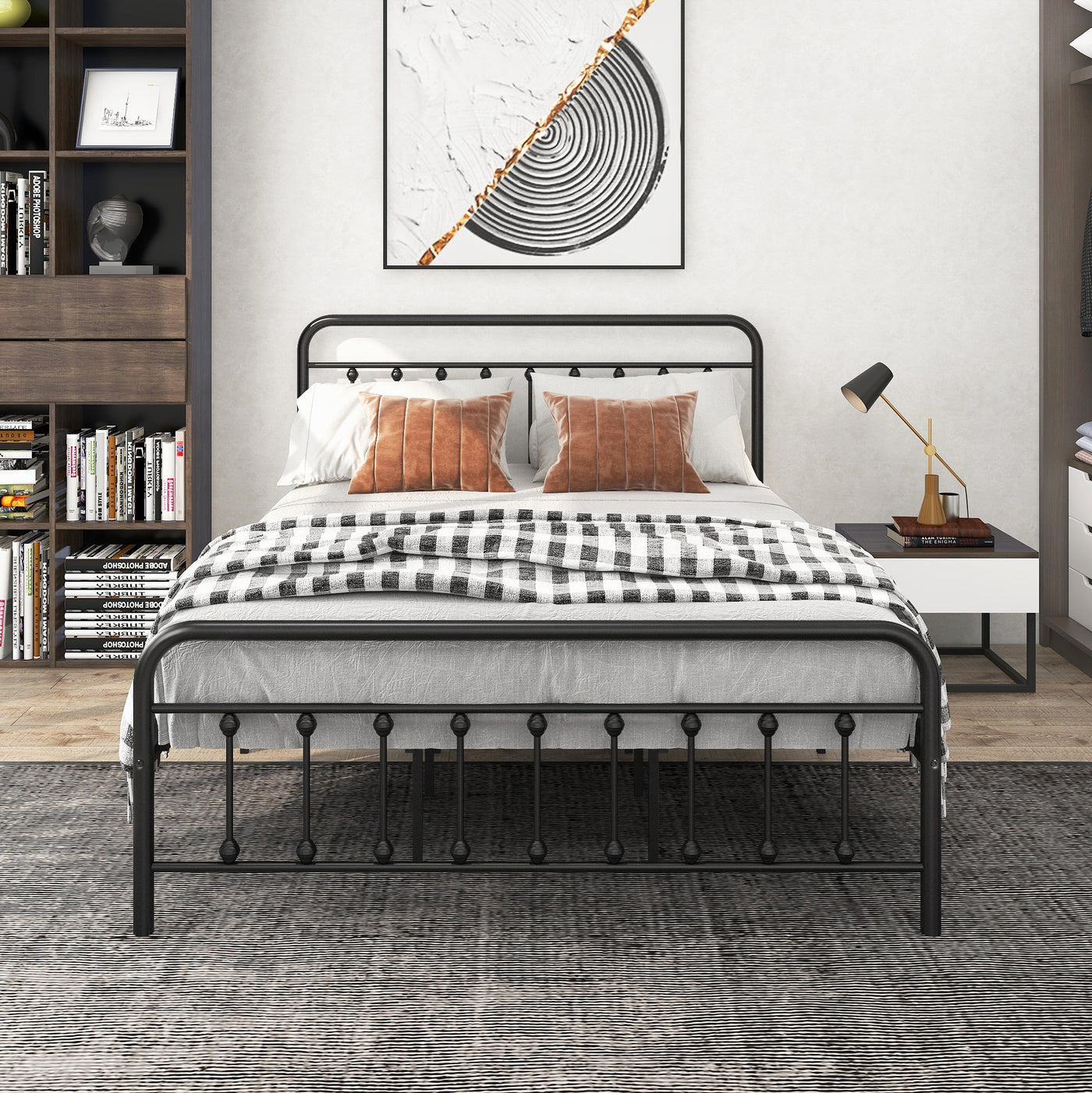 Queen Metal Platform Bed Frame Victorian Style Black