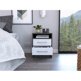 Nightstand with Two Drawers and Cabinet, Smokey Oak/White