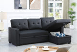 Faux Leather Chaise Sofa with Chaise Sleeper Black 82"