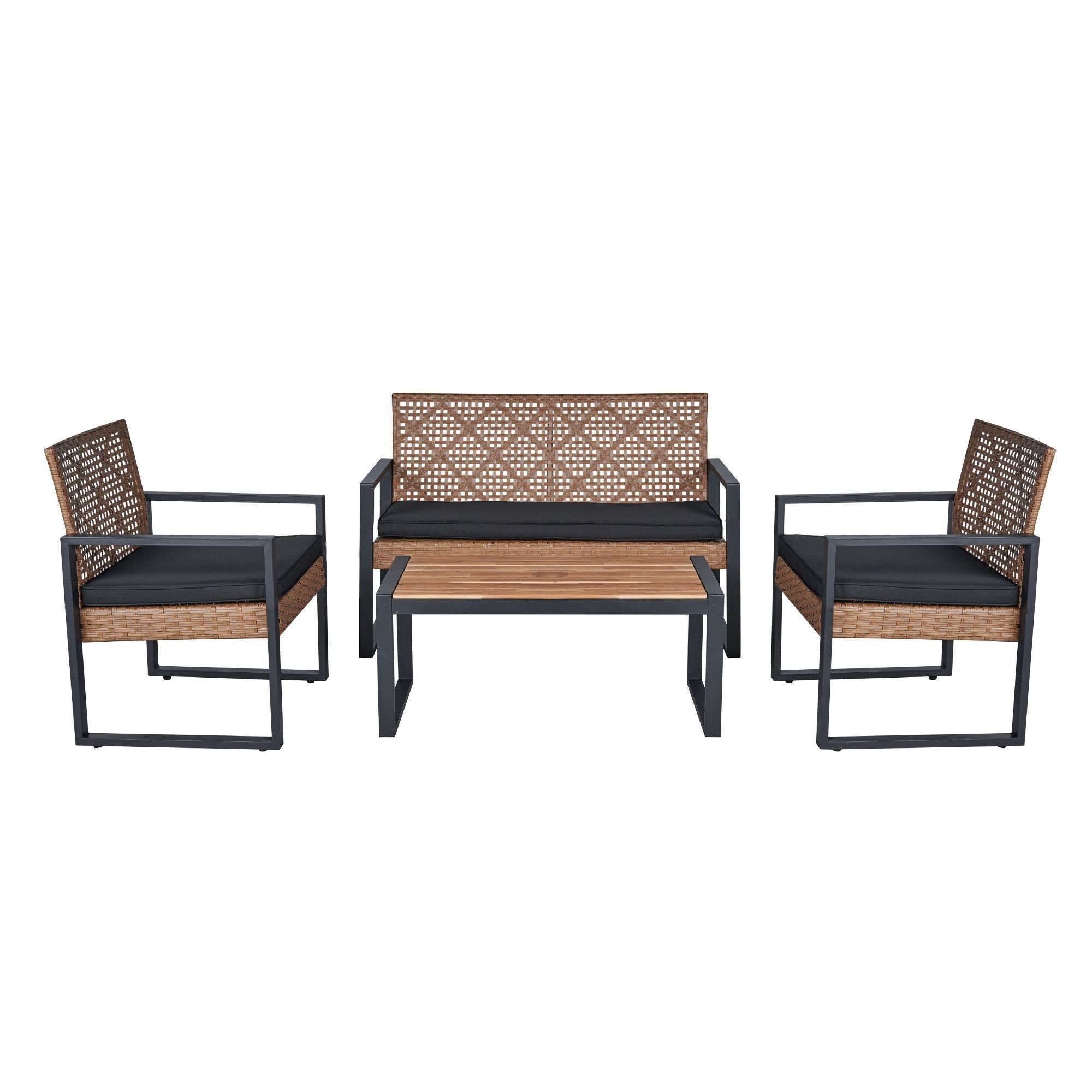 Outdoor 4 Piece Patio Furniture Set With Acacia Wood Table Light Brown and Black