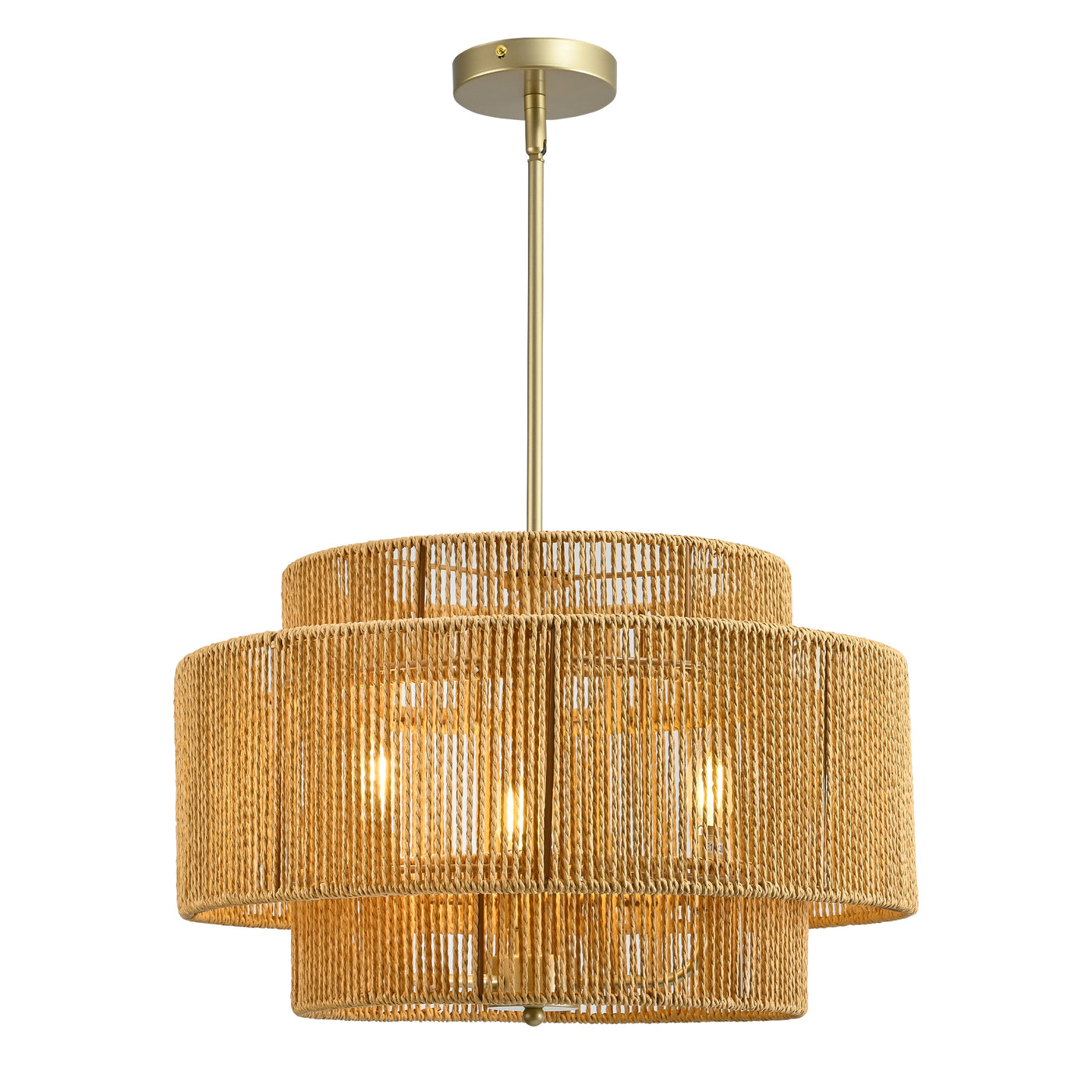 Boho Rattan 3-Light Chandelier Ceiling Pendant Lamp
