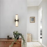 Wall Sconce Set of 2 - Faux Marble Resin, Black Iron Frame