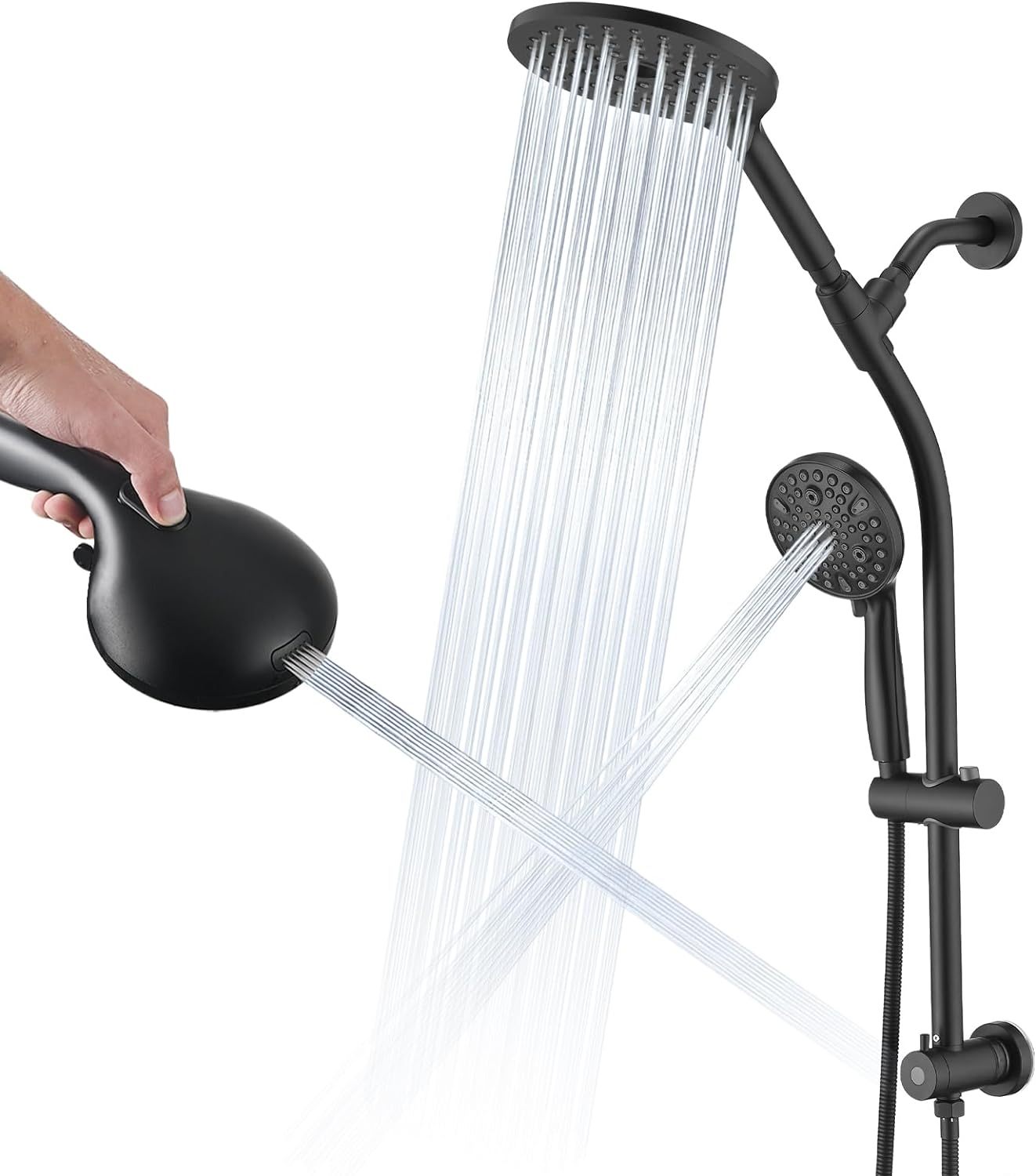 Dual Shower Head Set 26" Adjustable Slide Bar 10 Spray Settings