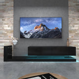 TV Stand LED Black Particle Board Tempered Glass Shelves Fits 75 In TV