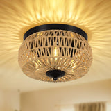 3-Light Woven Rattan Flush Mount Ceiling Fixture