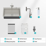30" Drop-in Kitchen Sink with Pull-out Faucet and Soap Dispenser
