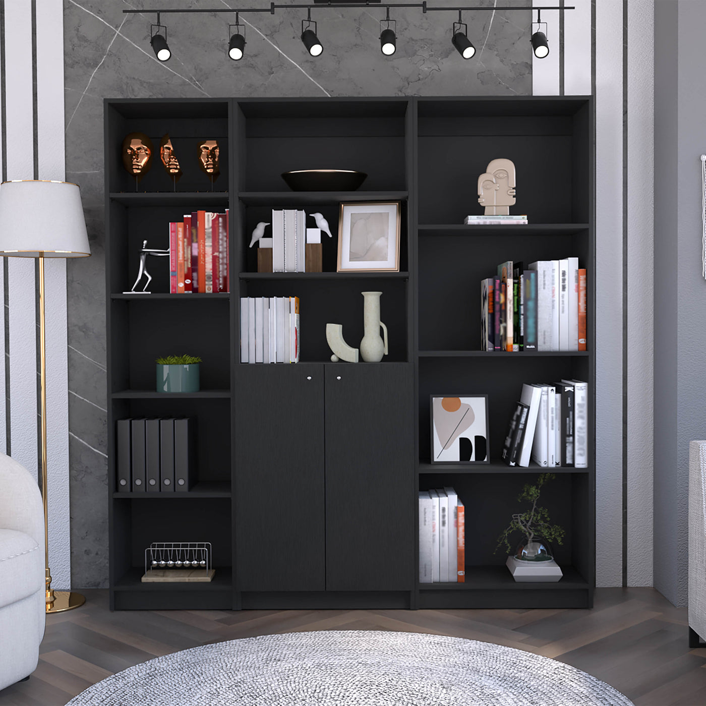 Poole 3 Piece Bookcase Set 67" Wide 12 Shelves Black