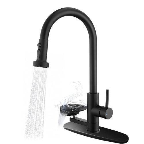 Matte Black 3-in-1 Kitchen Faucet Pull-Down Sprayer Glass Rinser