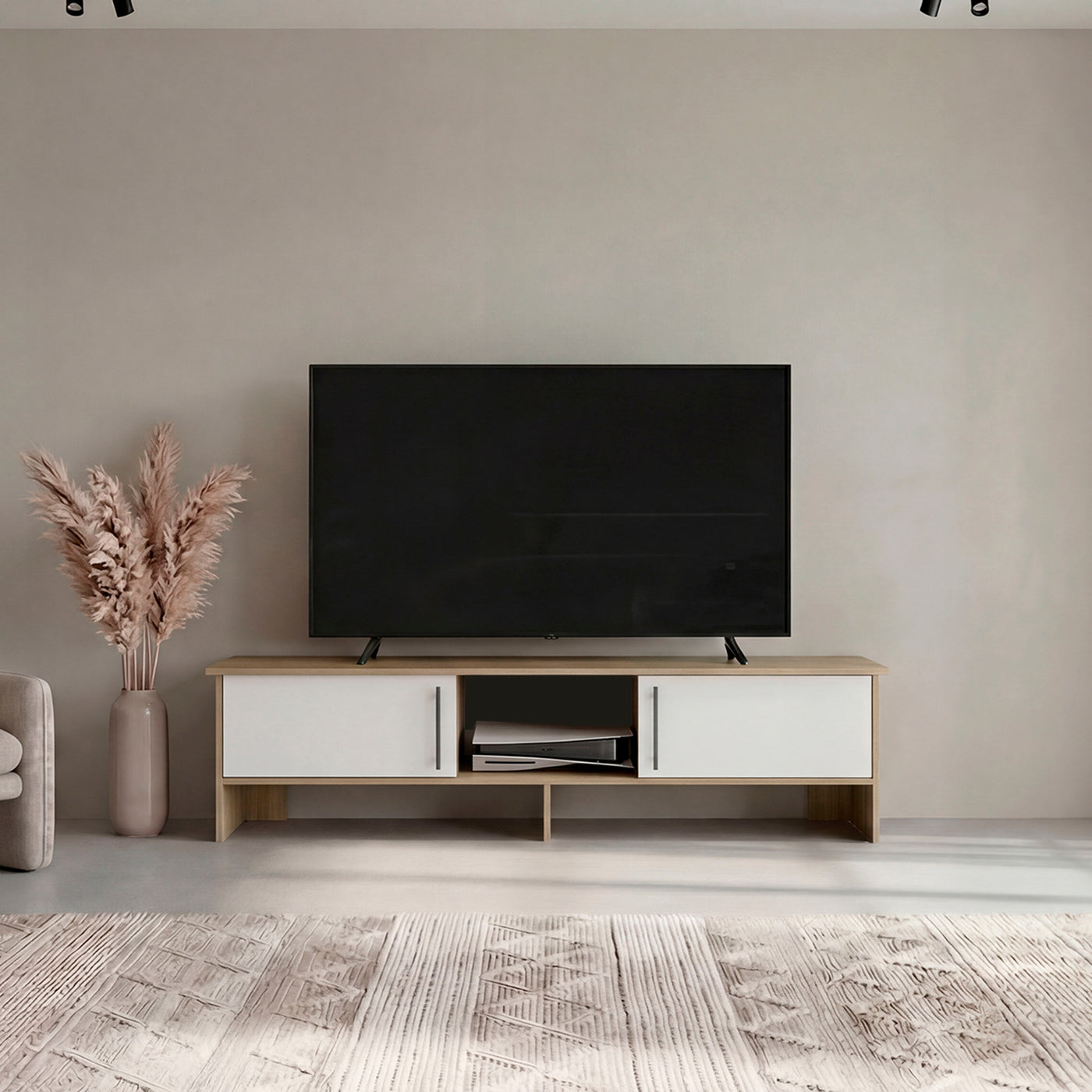 65" TV Stand with 4 Open Shelves and 2 Doors Media Console