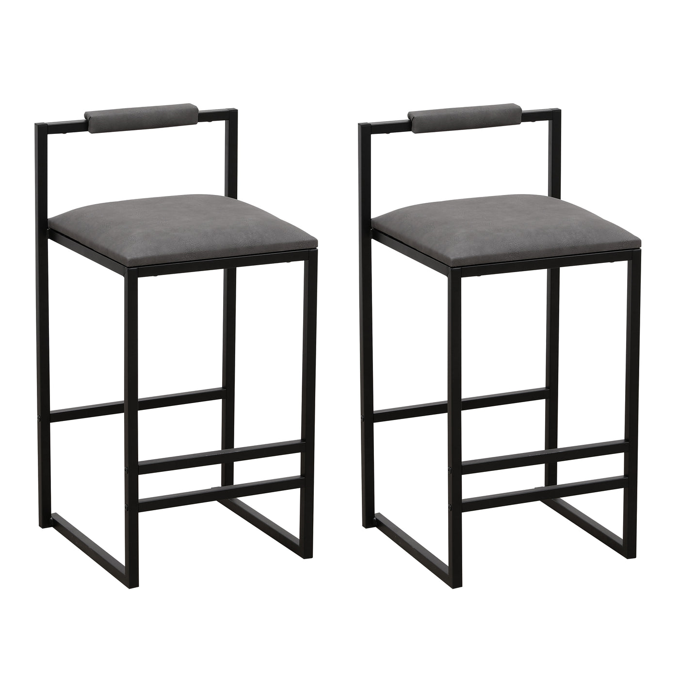 Set of 2 Gray Kitchen Island Bar Stools with Back