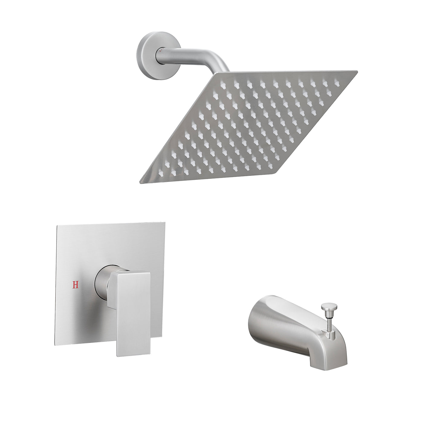Brushed Nickel Shower Faucet Trim Kit with Square Shower Head