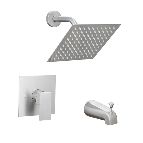 Brushed Nickel Shower Faucet Trim Kit with Square Shower Head